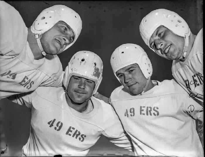 File:San Francisco 49ers backfield of (L-R) Len Eshmont, Norm Standlee, Frankie Albert and John Strzykalski, August 1946. (wnp14.5057; Examiner Negative Collection Courtesy of a Private Collector) wnp14.5057.jpg