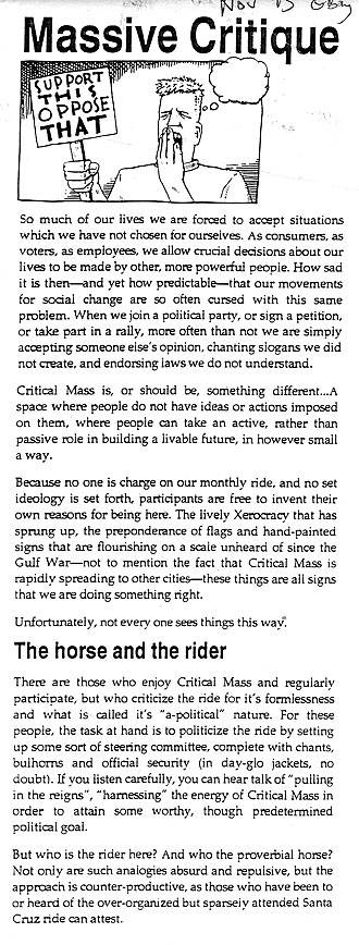 Massive Critique, a two-sided flyer handed out in November, 1993, by Hugh D'Andrade