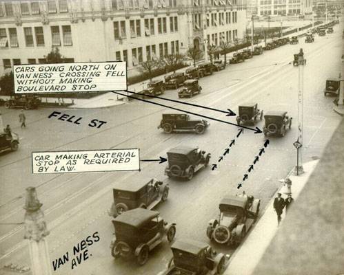 Automobile traffic at Van Ness Avenue and Fell Street feb 3 1927 AAB-5686.jpg