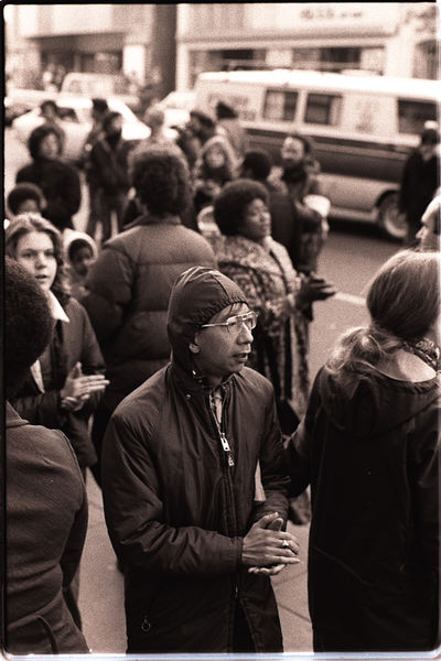 File:Protesters at an anti-eviction rally in front of the International Hotel - January 1977 Nancy Wong.jpg
