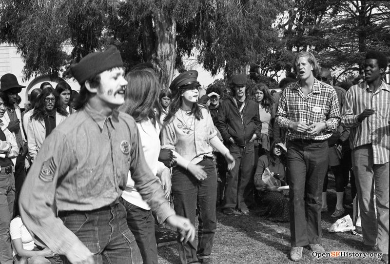 Kezar Triangle, people watching a performance. Anti Vietnam War March, from the Golden Gate Park Panhandle to Kezar Stadium wnp28.3215.jpg
