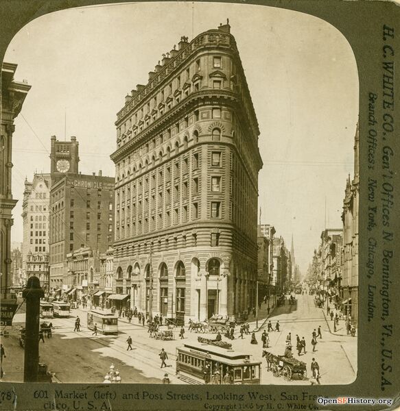 File:View northwest across Market down Post to Crocker Building at Market at Post, Chronicle Building , Mutual Savings Bank Building 1905 wnp24.212a.jpg