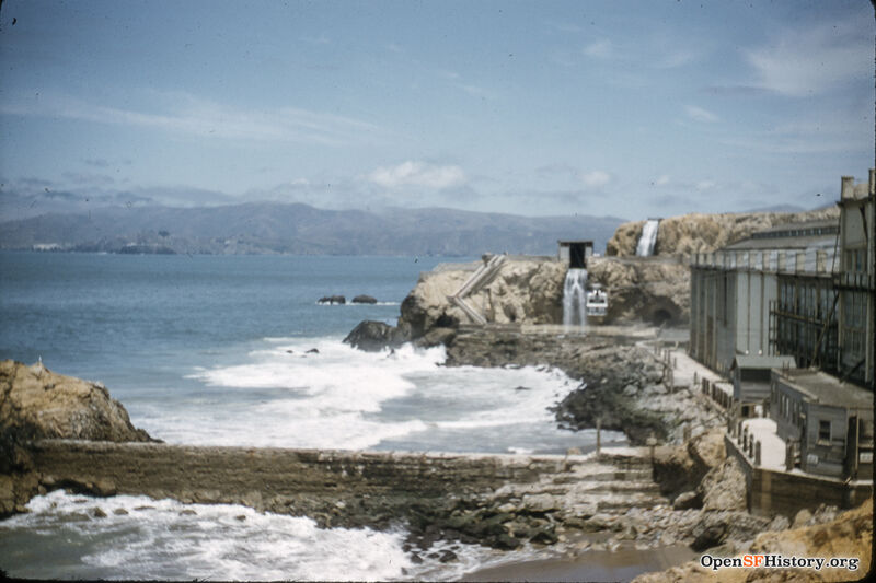 Looking north from the Cliff House. Sky Tram at center passing Sutro's. c1955 opensfhistory wnp25.1226.jpg