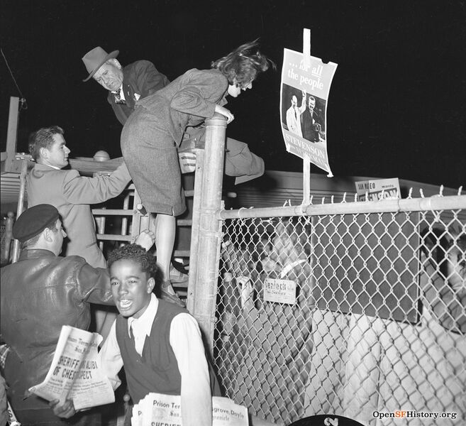 File:Supporters climbing fences to see Presidential candidate Adlai Stevenson at Cow Palace Oct 15 1952 wnp14.12471.jpg