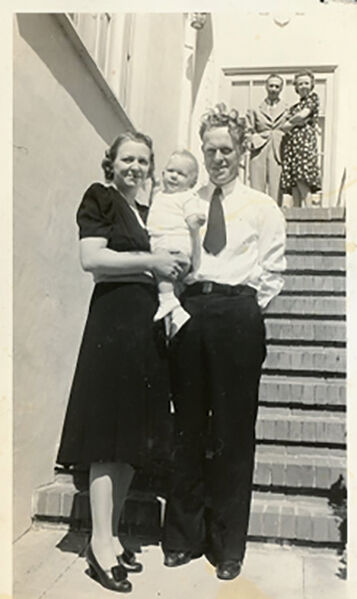 File:May 18 1941- Mom, Leif, and Dad at Leifs Christining. On the front steps of 1484 22nd Avenue. .jpg