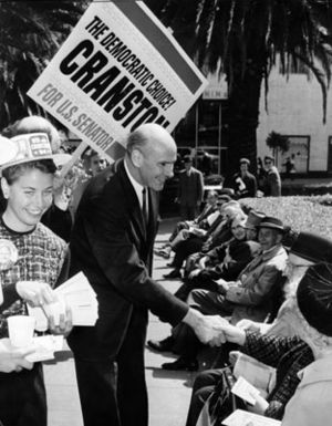 Alan Cranston running for Senate in 1964, here greeting prospective voters in Union Square' Photo: San Francisco History Center, SF Public Library