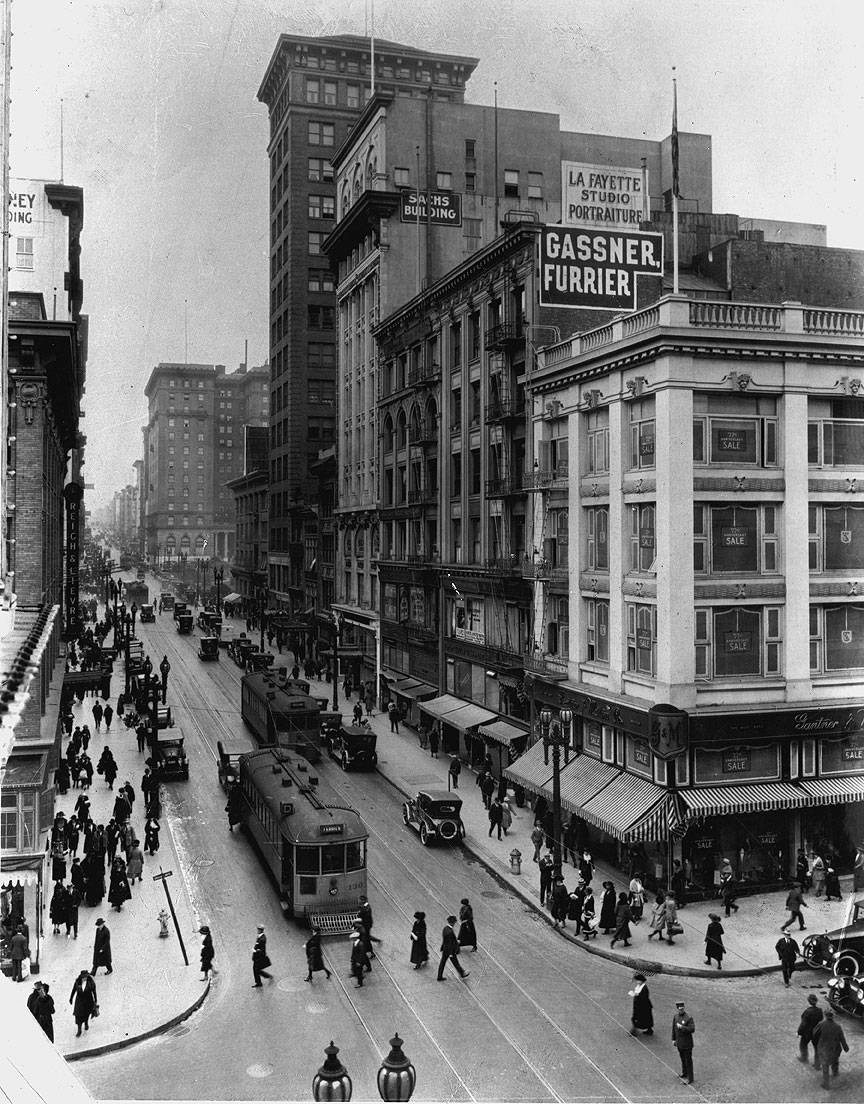 File:Geary-west-at-Grant-w-streetcars-A-B-C-and-D-Union-Square-and-St ...