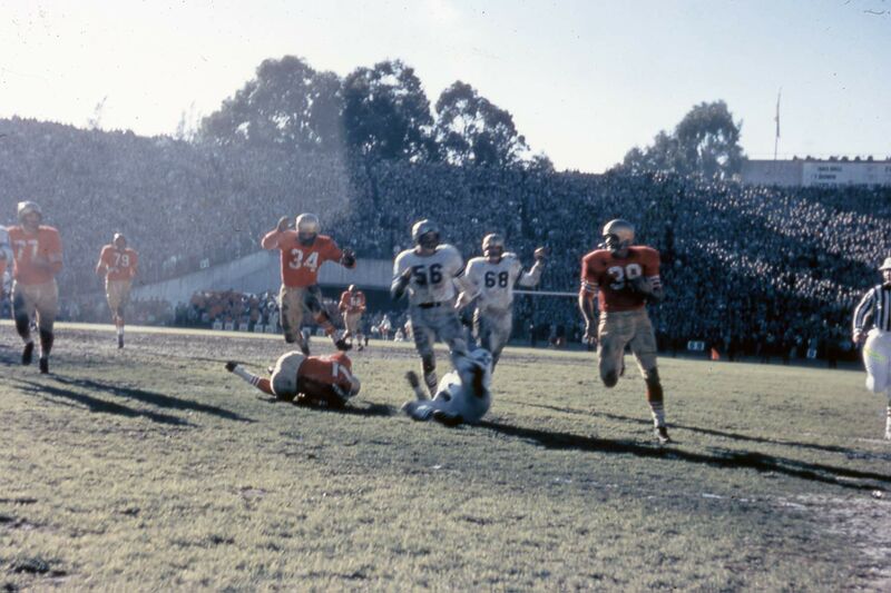 File49ers v Lions 1957 Joe Perry 34, jumping a teammate and Bob St