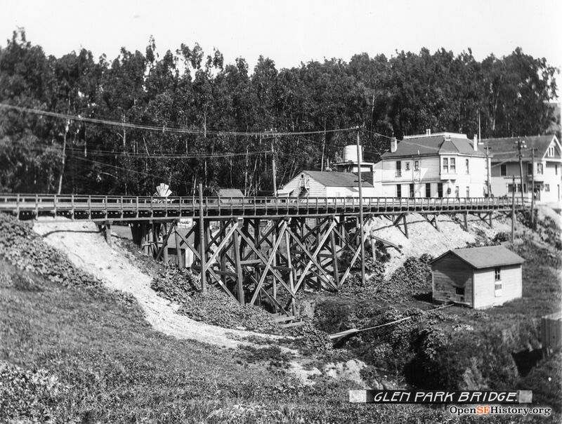 Diamond and Bosworth trestle over creek April 17 1905 seen from Bosworth St looking north.701 Chenery St and 2798 Diamond St. Grove opensfhistory wnp27.5392.jpg
