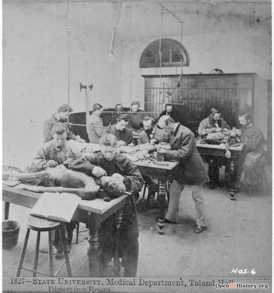 File:Stockton near Francisco. Toland Hall, formerly Toland Medical College, precursor to UCSF Medical School from 1864-1898. Students dissecting cadavers wnp71.1451.jpg