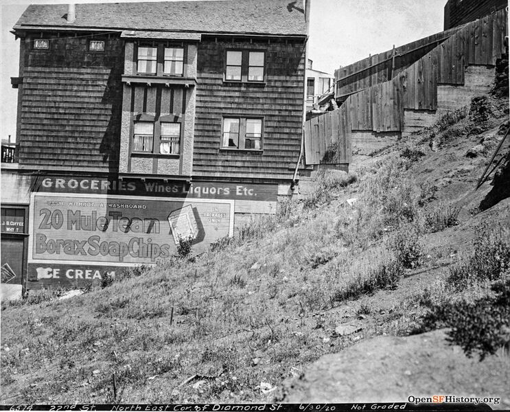 File:Northeast Corner of 22nd and Diamond, not graded. Now the site of a stairway, Grocery Store building still stands. June 30 1920 wnp36.02327.jpg